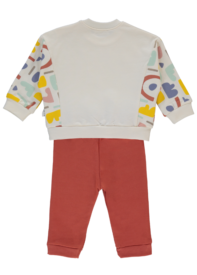 Trening 2 Piese Hanorac Crem cu Imprimeu Colorat si Pantaloni Caramizii Play Day K4574 Bebetto