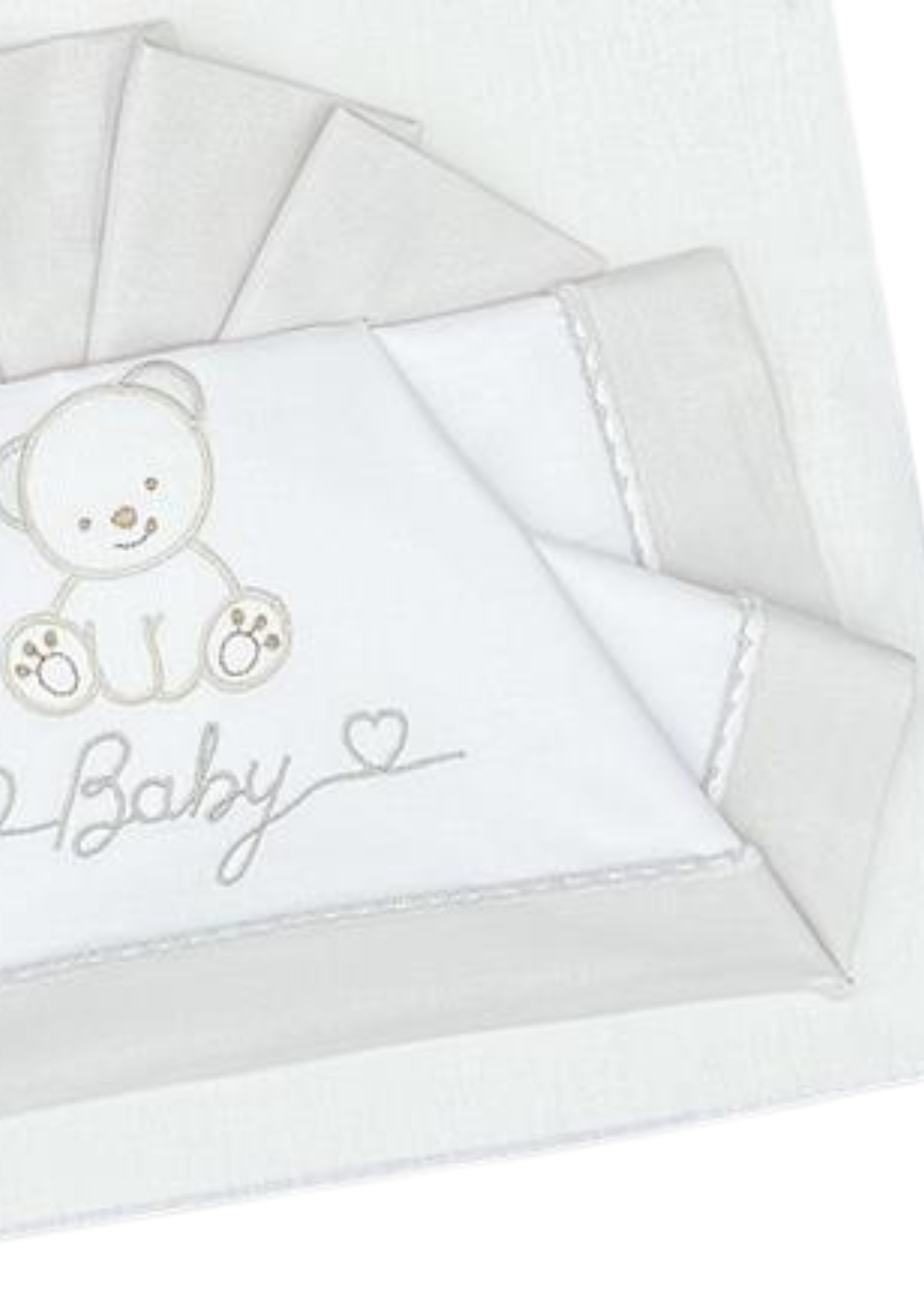 Set Lenjerie Patut 3 Piese Alb-Gri cu Baby Ursulet D08 Andy&Helen