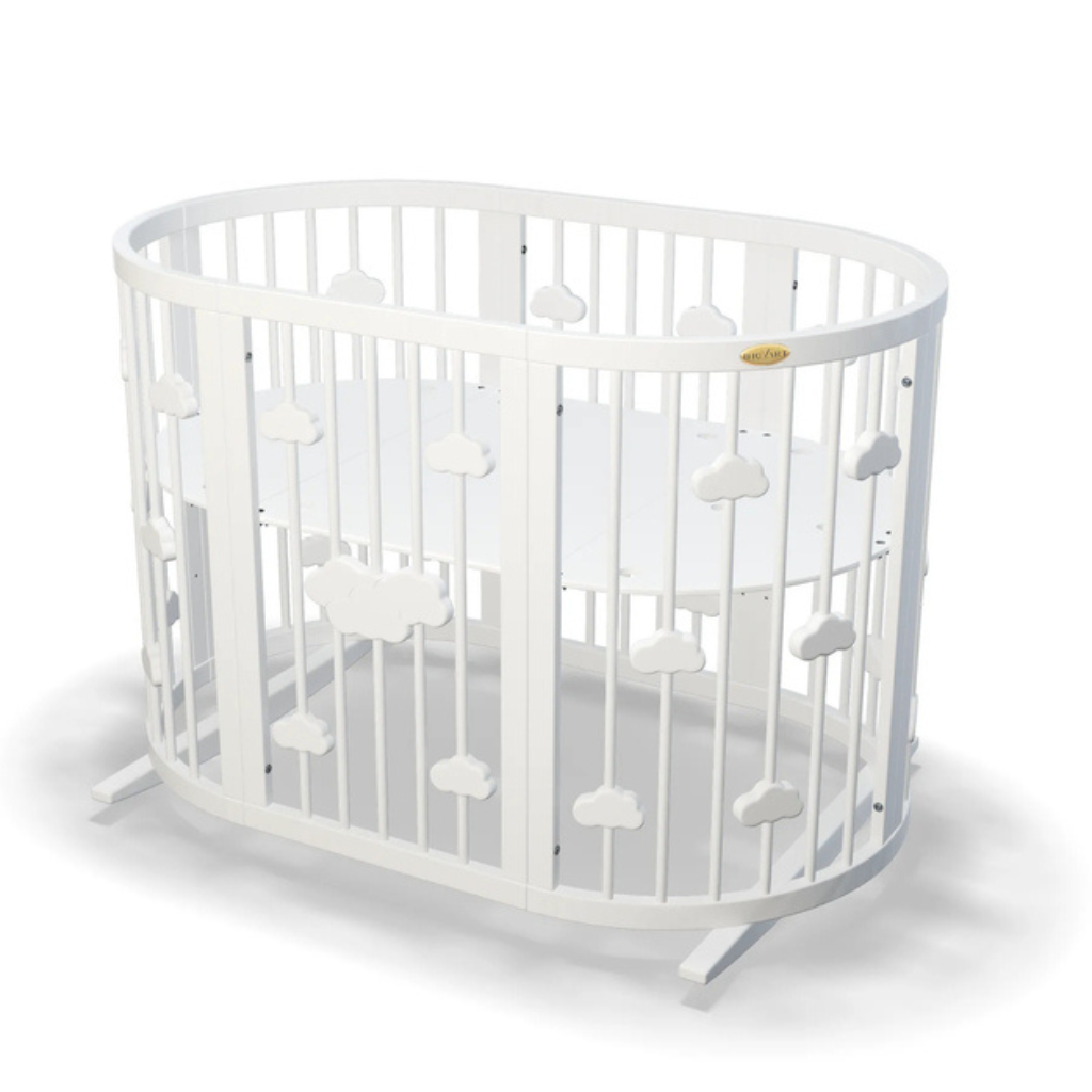 Smart Round-Oval Crib Evolutive Transformable Cosleeper 9in1 Alder Wood 72x72/120/168 INGVART 