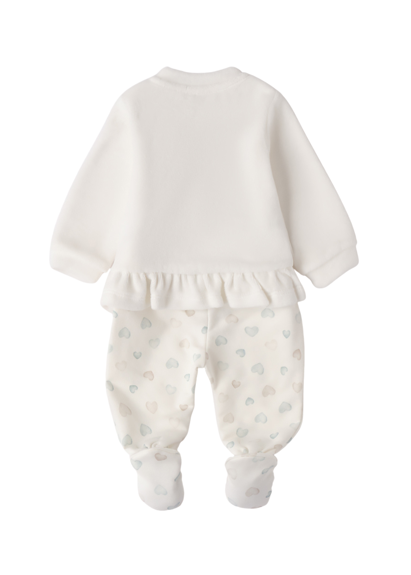 Set 2 Piese Velur Crem Bluza si Pantaloni Lungi cu Inimi 4.F195/00 iDO