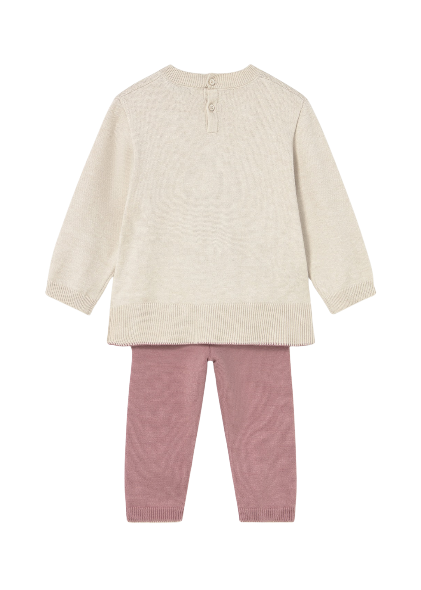 Set 2 Piese Tricotat Pulover Bej cu Urs si Pantaloni Roz Pudra 2595 Mayoral