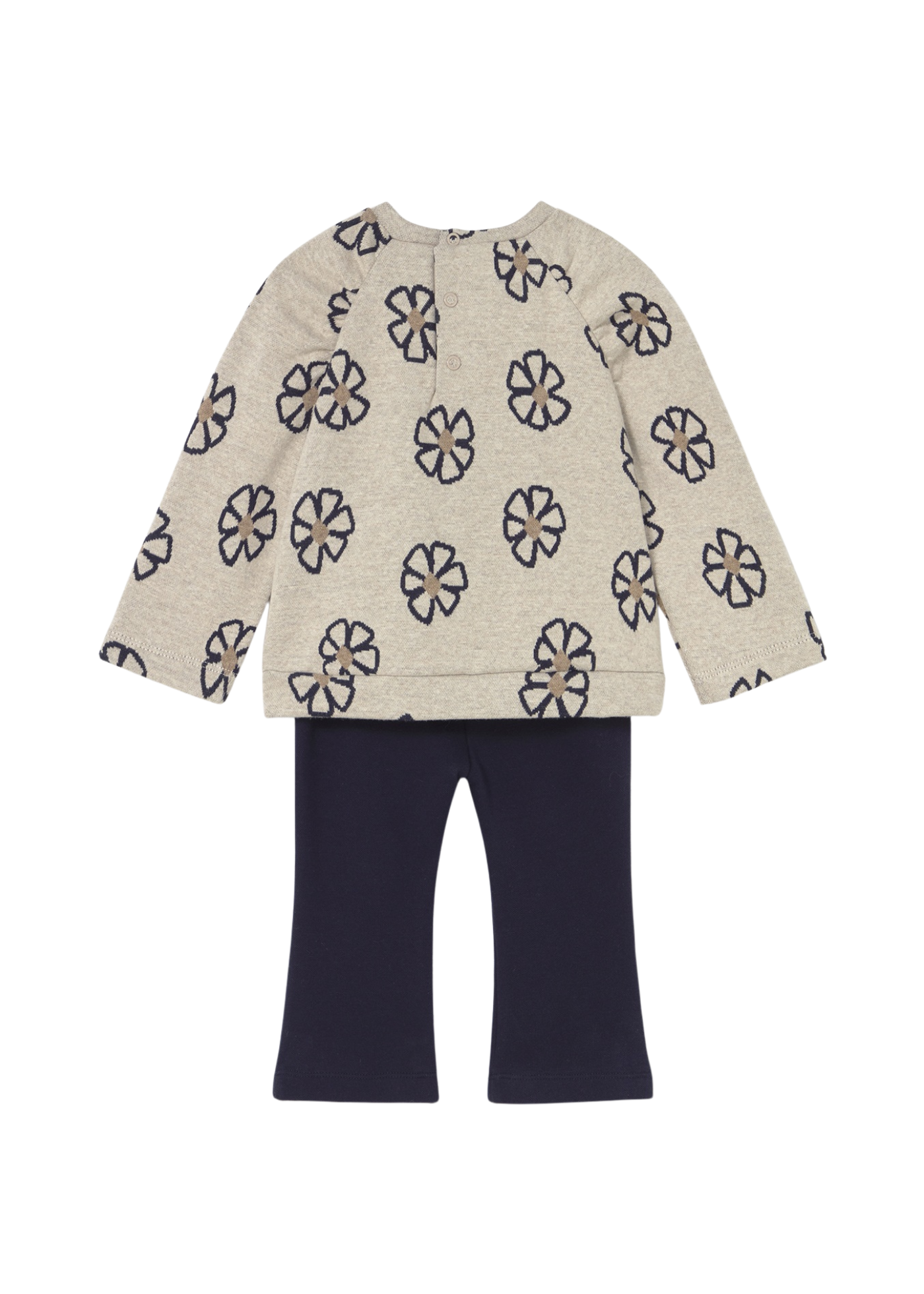 Set 2 Piese Bluza Bej cu Flori si Colanti Bleumarin Evazati 2742 Mayoral