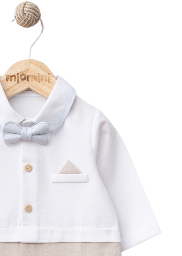 Salopeta Lunga Alb cu Bleu cu Papion 4332 MyMio