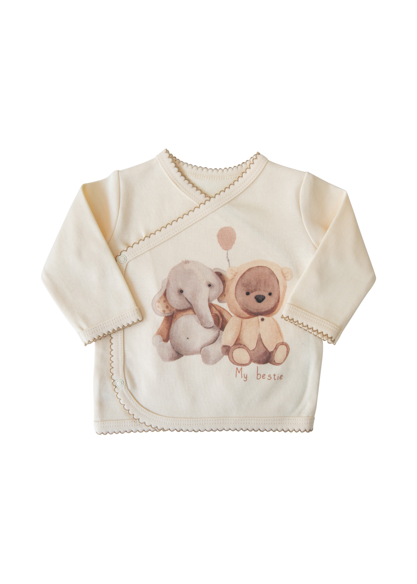 Set 5 Piese Nou Nascut din Bumbac Organic Bej cu Elefant si Urs S60160 Kitikate
