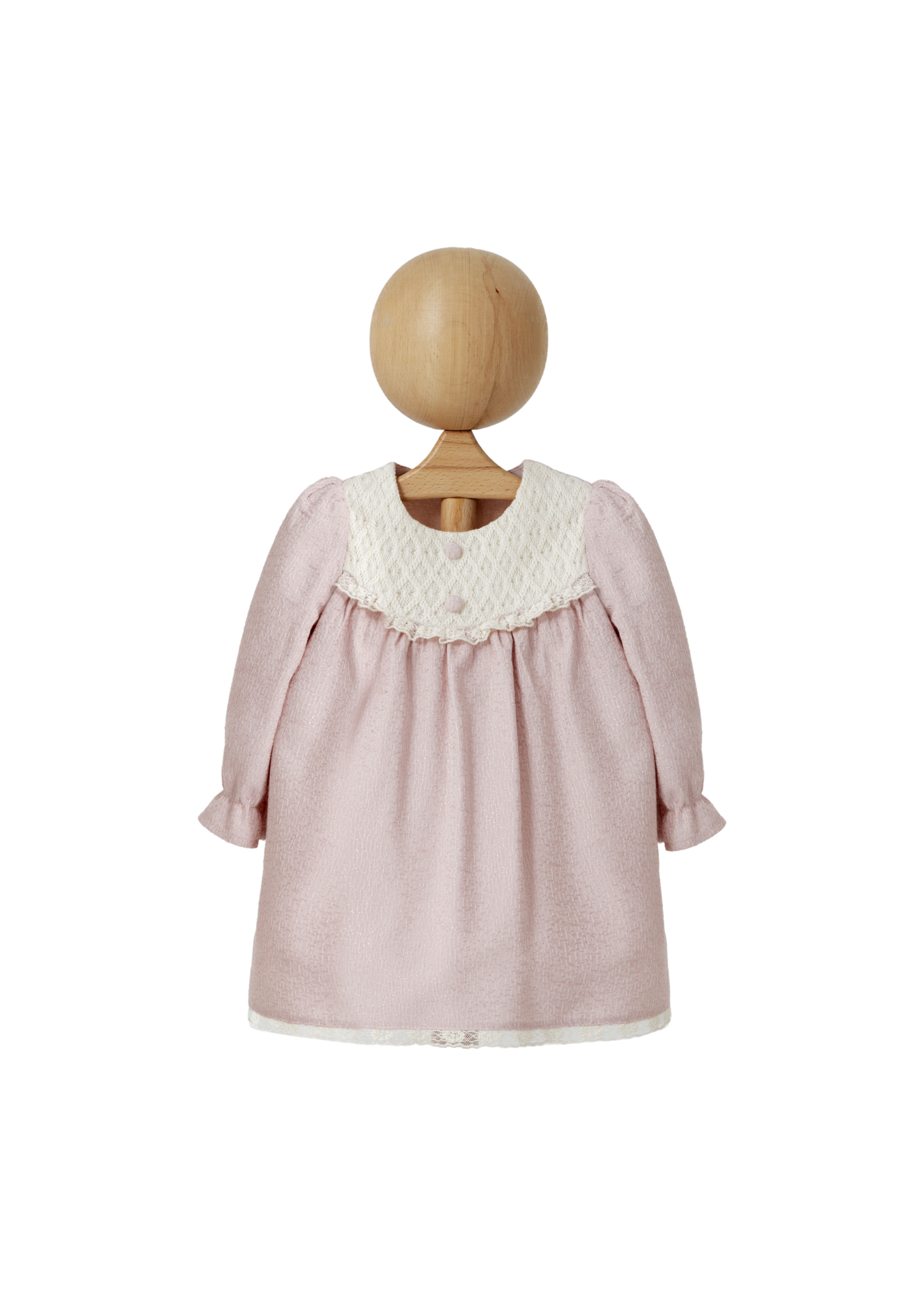 Rochie cu Maneca Lunga Bej Brocard cu Insertie Tricot pe Bust 4404 MyMio