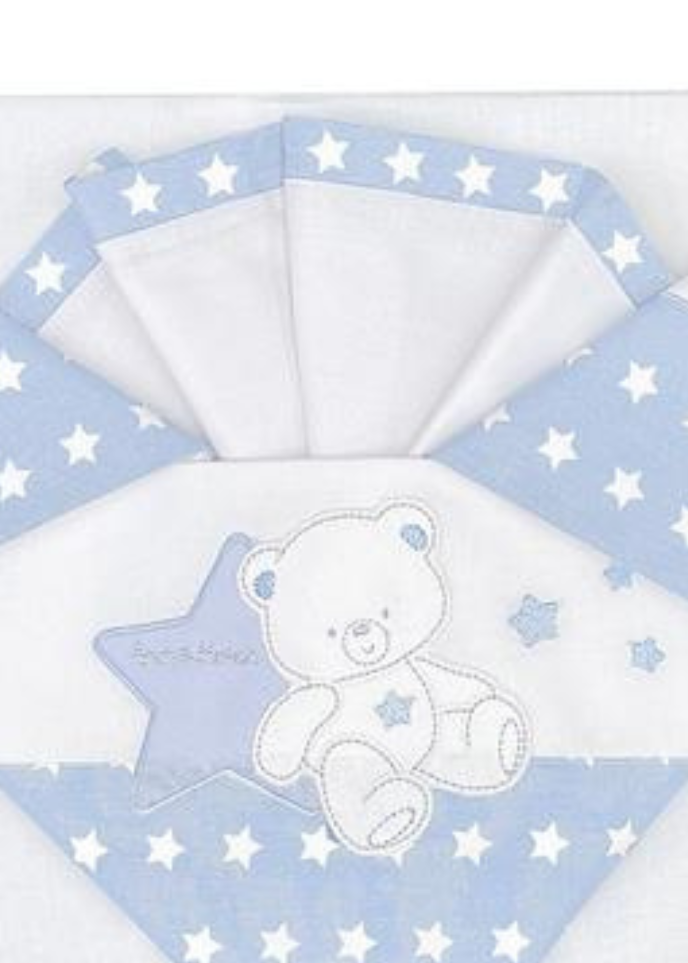 Set Lenjerie Patut 3 Piese Alb-Bleu cu Ursulet si Stelute D50 Andy&Helen