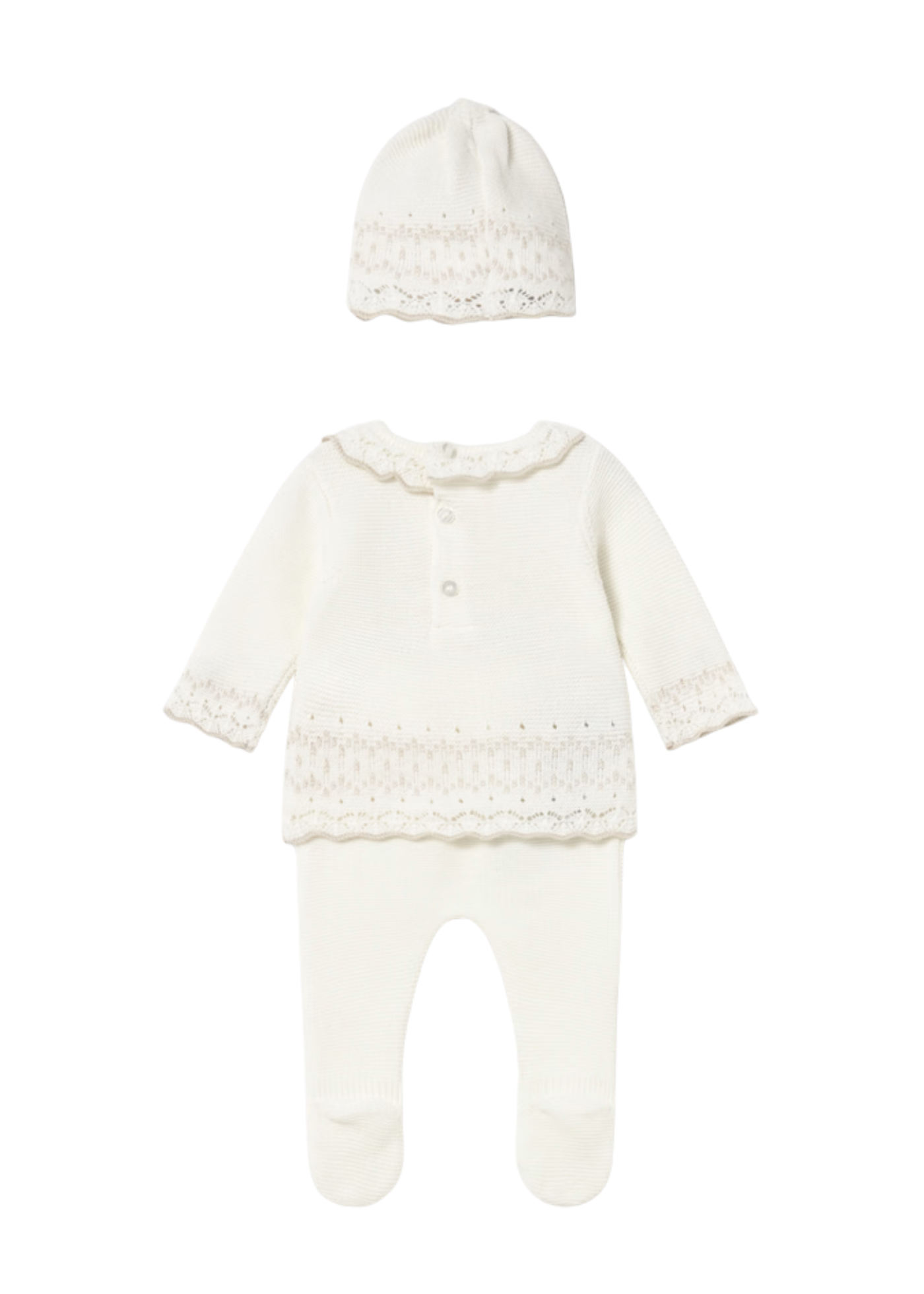 Set 3 Piese Tricotat Crem Bluza Pantaloni si Fes 2556 Mayoral