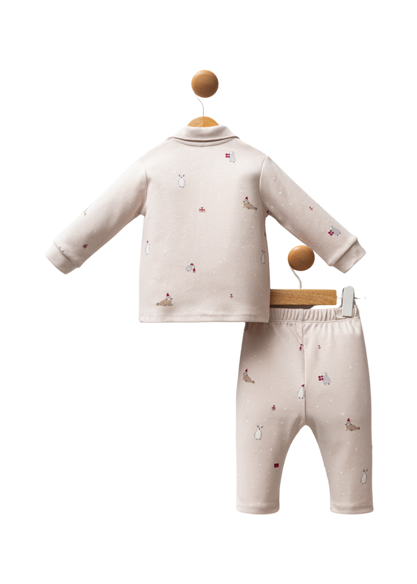 Pijama 2 Piese Bej cu Imprimeu Pinguini USB2532 Us Polo Assn