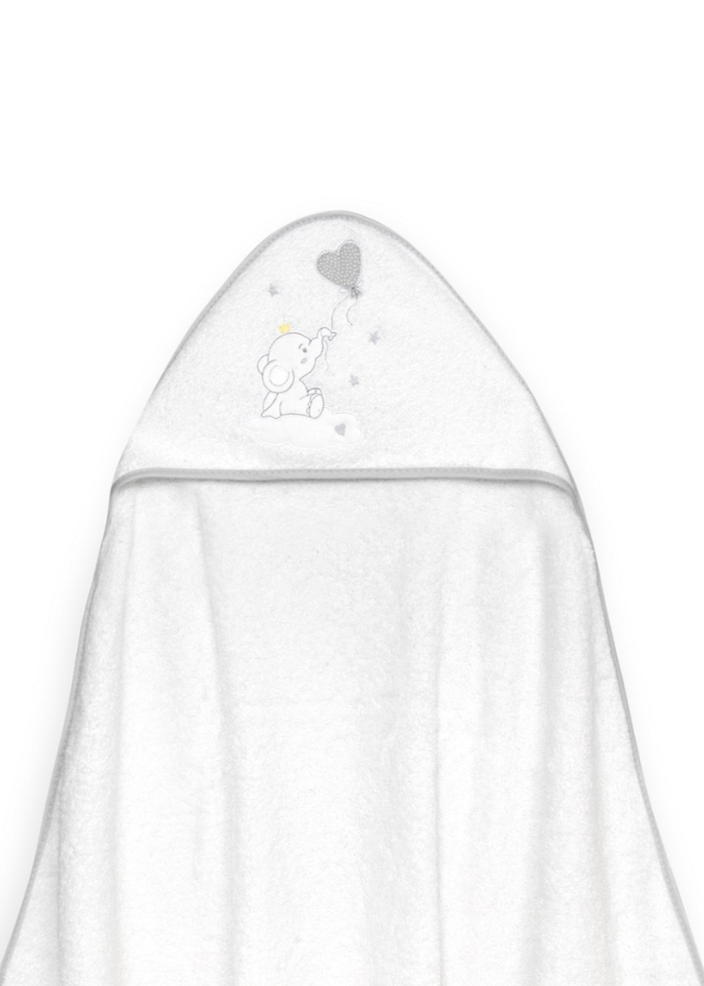 Prosop cu Capison 100x100 cm si Bavetica Alb-Gri cu Elefantel 01247-18 Interbaby