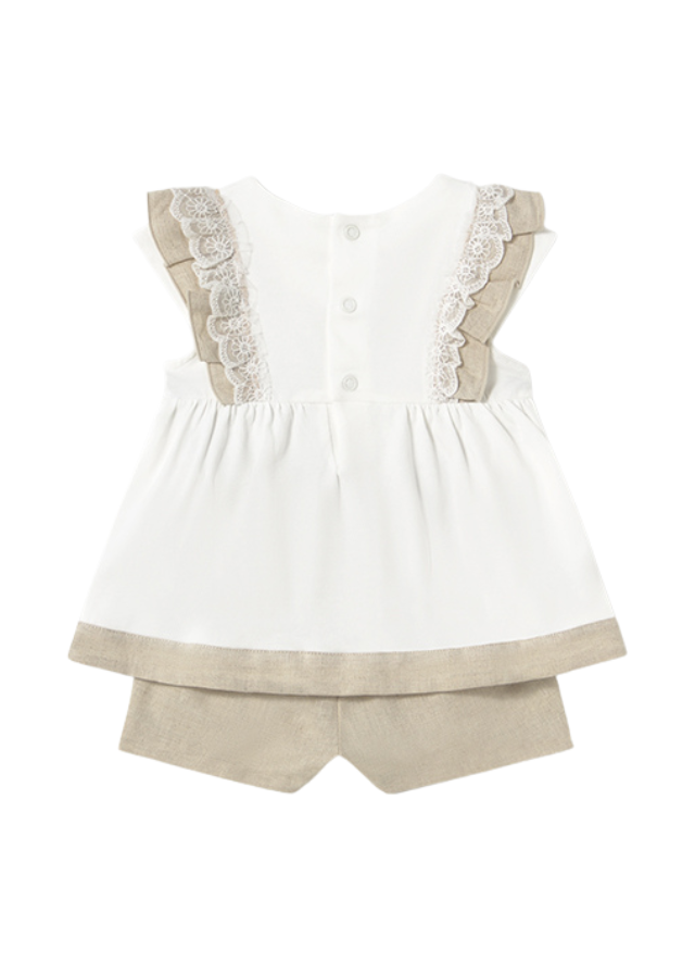 Set 2 Piese Top si Pantaloni Scurti din In cu Bumbac Crem cu Bej 1236 Mayoral