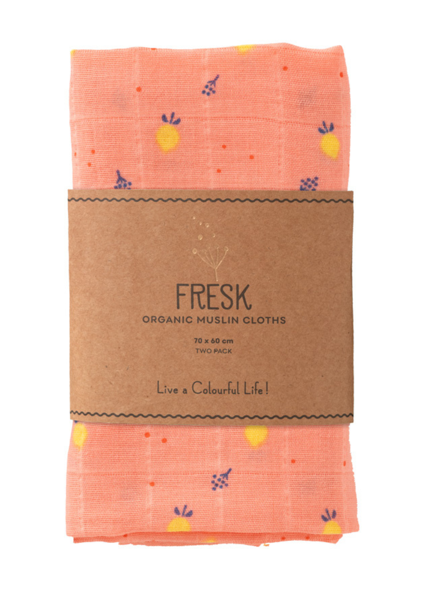 Set 2 Paturici Muselina din Bumbac Organic Frez cu Imprimeu Fructe 70x60 cm F115-55 Fresk