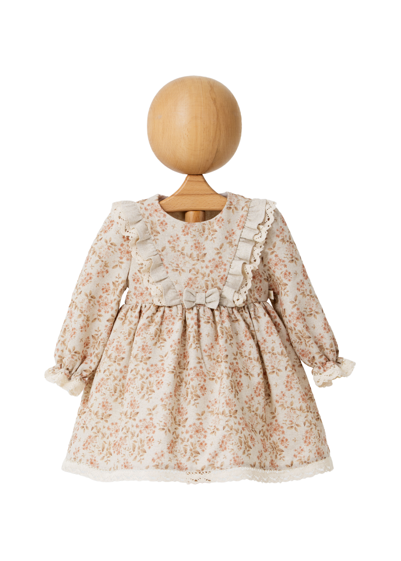 Rochie Bej cu Maneca Lunga Imprimeu Flori Portocalii din Bumbac cu In 4413 MyMio