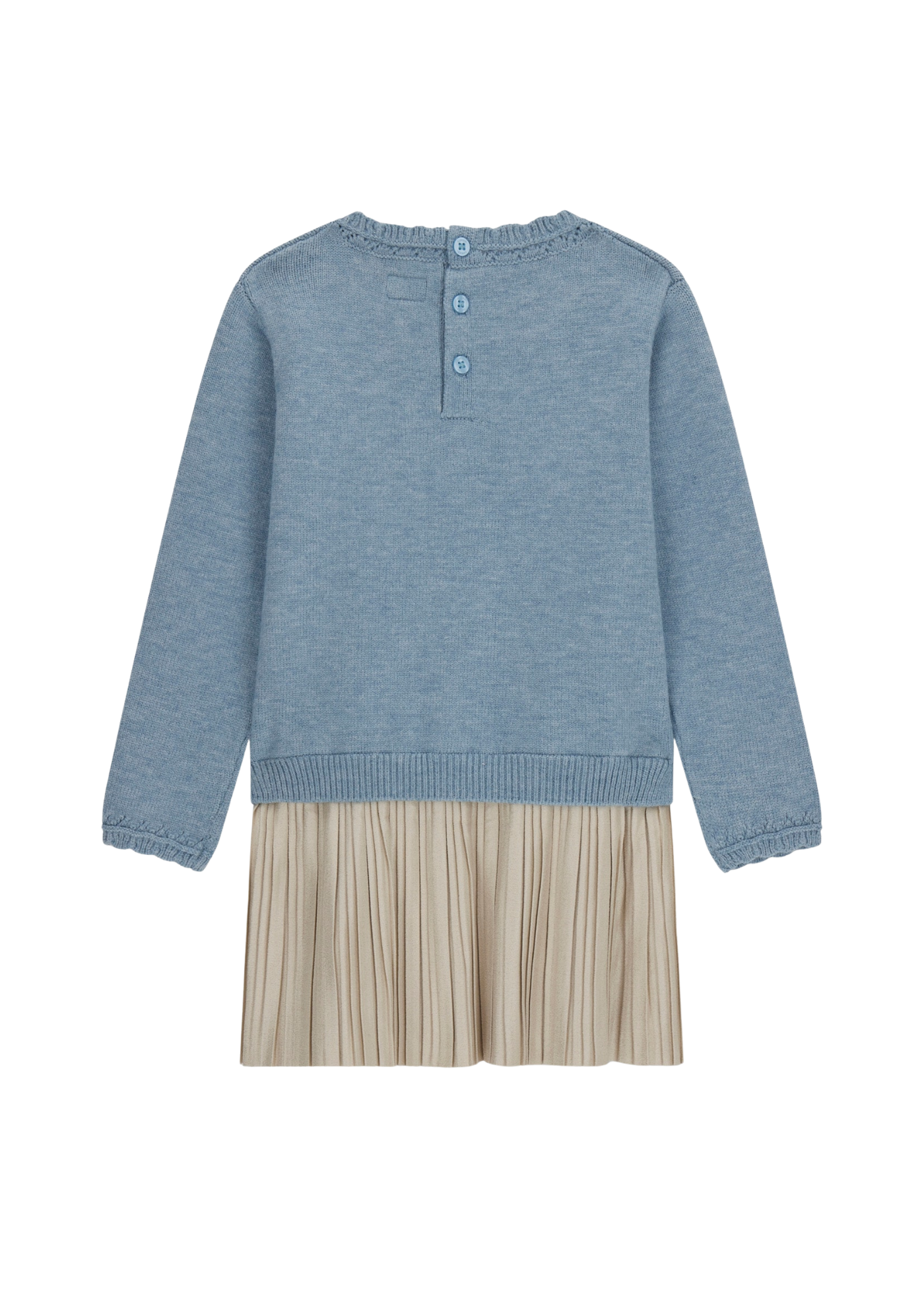 Rochie Tricotata Bleu cu Maneca Lunga si Pliseuri Bej K5YK08 Z3OS0 F7TG Guess