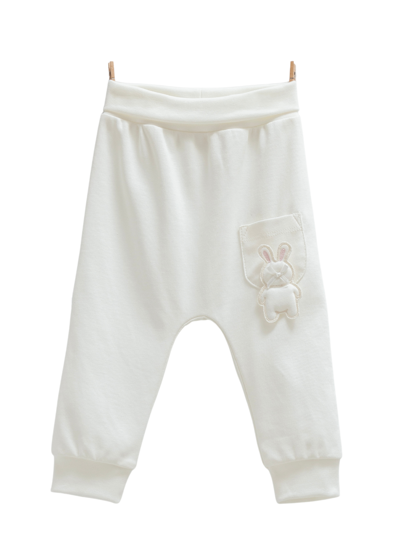 Set 2 Perechi de Pantaloni din Bumbac Crem cu Iepure APK1486 Mell Sweet Baby