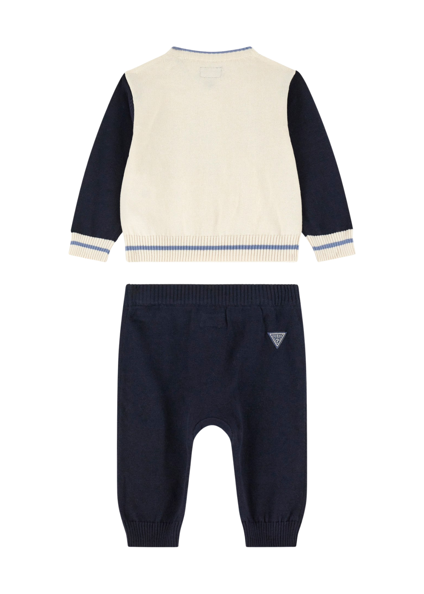 Set 2 Piese Tricotat Bluza si Pantaloni Lungi Gri cu Crem I5YG12 Z3KZ1 G9L9 Guess