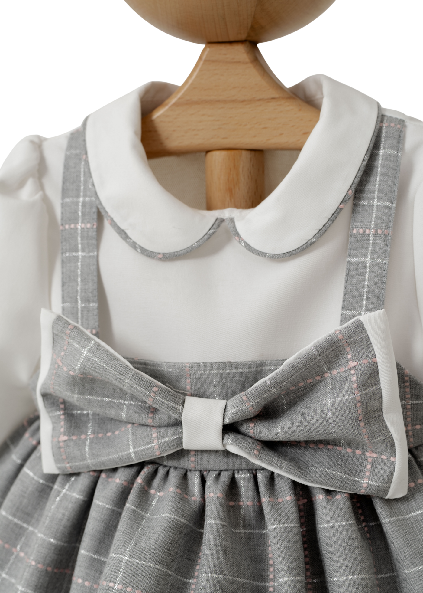 Rochie Maneca Lunga Fusta Gri cu Funda si Bust Crem 4550 MyMio