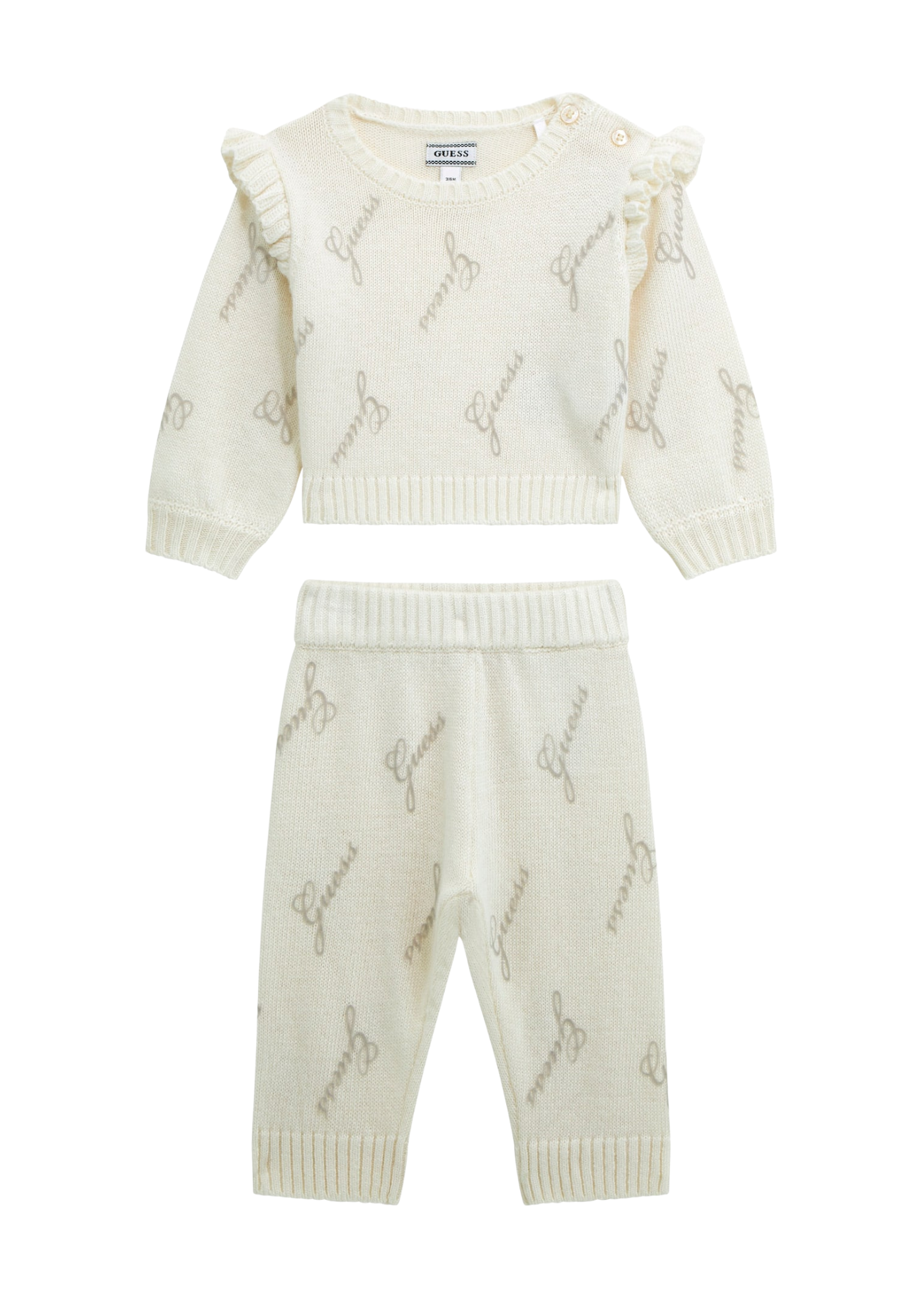 Set 2 Piese Tricotat cu Lana Alpaca Crem cu Imprimeu Guess Gri A5BG12 Z0870 P08N Guess