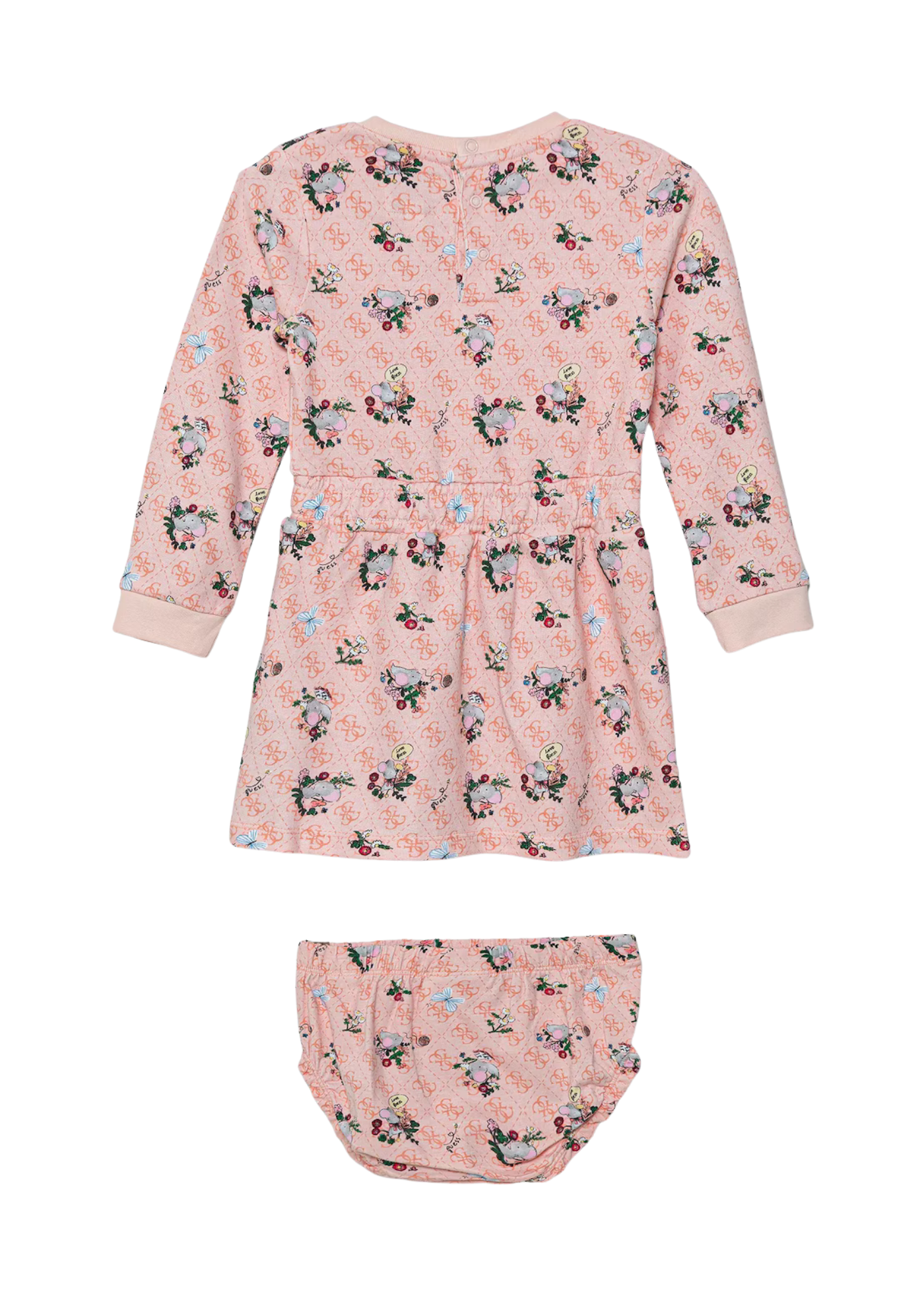 Rochie Somon cu Maneca Lunga cu Monograma si Imprimeu Fluturi si Flori A5YK02 KA6R4 P6XC Guess