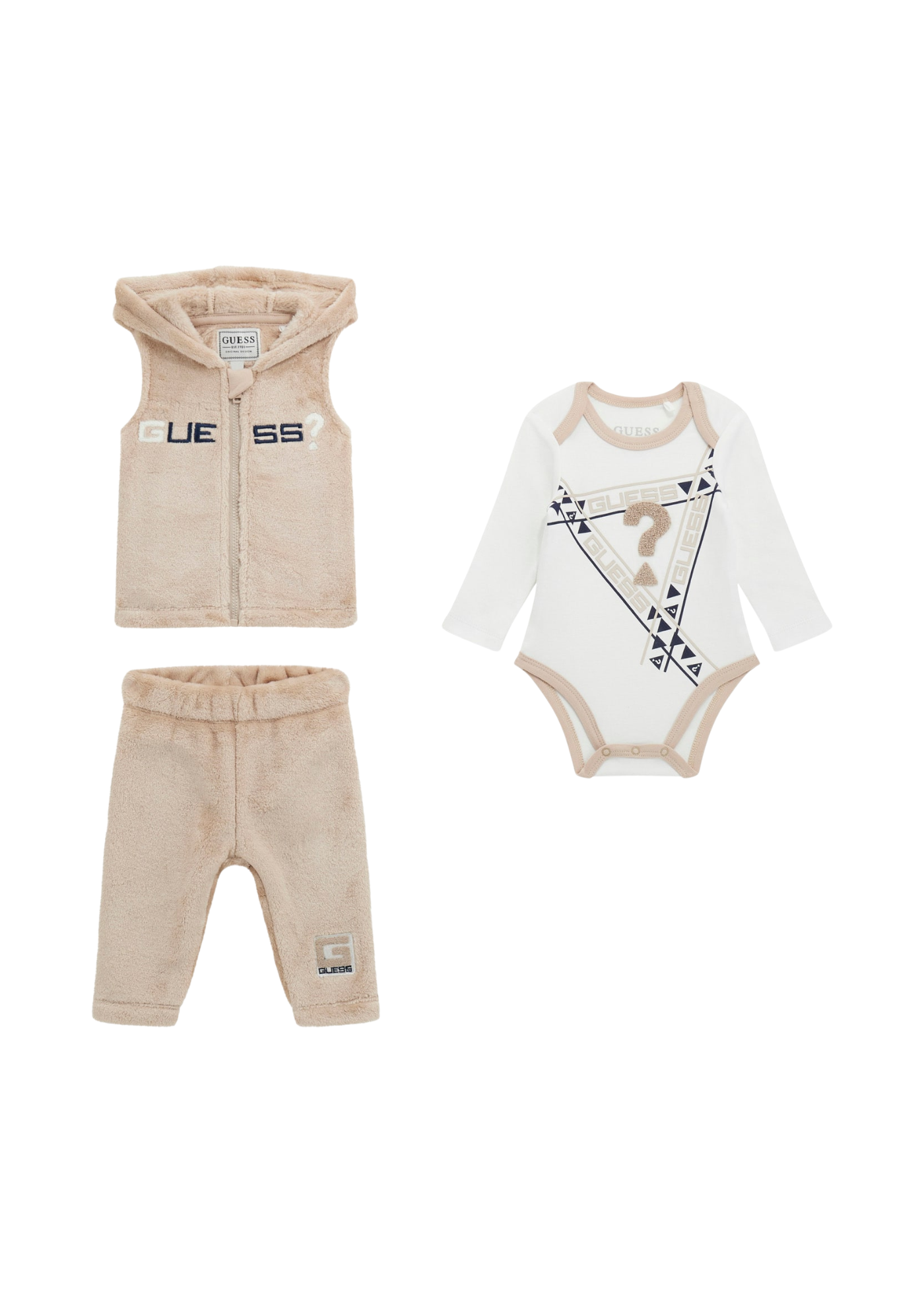 Set 3 Piese Vesta si Pantaloni Lungi Bej din Plus si Body cu Maneca Lunga P5BG07 WFRS0 G1FU Guess