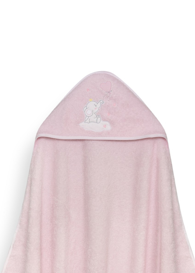 Prosop cu Capison 100x100 cm si Bavetica Roz cu Elefantel 01247-02 Interbaby