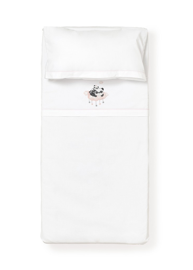 Set Lenjerie Patut 3 Piese Alb-roz cu Ursuleti Panda pe Norisor D3269-02 Interbaby