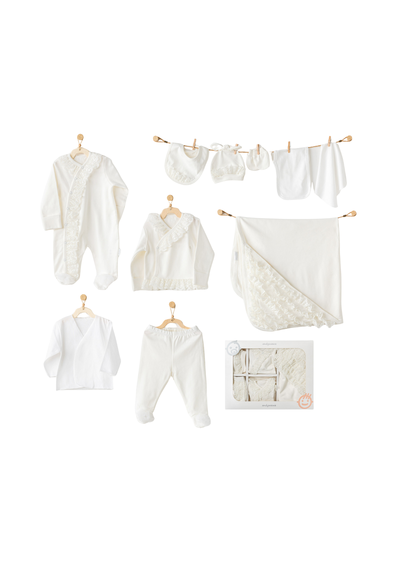 Set 10 Piese Maternitate Crem cu Imprimeu Oite AC25561 Andywawa