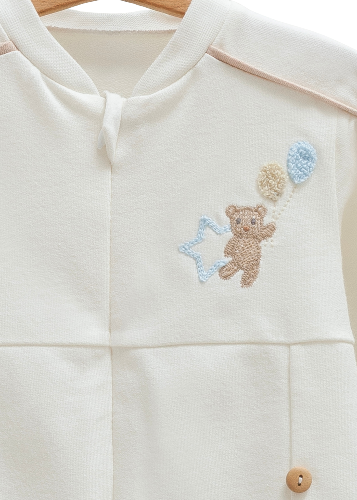 Salopeta Lunga Crem cu Dunga Bej si Urs cu Fermoar TE1570 Mell Sweet Baby