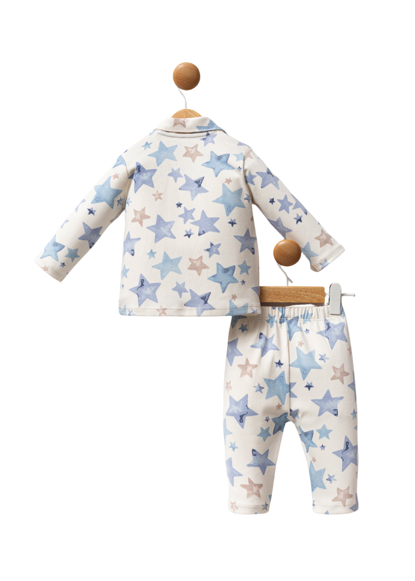 Pijama 2 Piese Crem cu Imprimeu Stele Bleu USB2526 Us Polo Assn