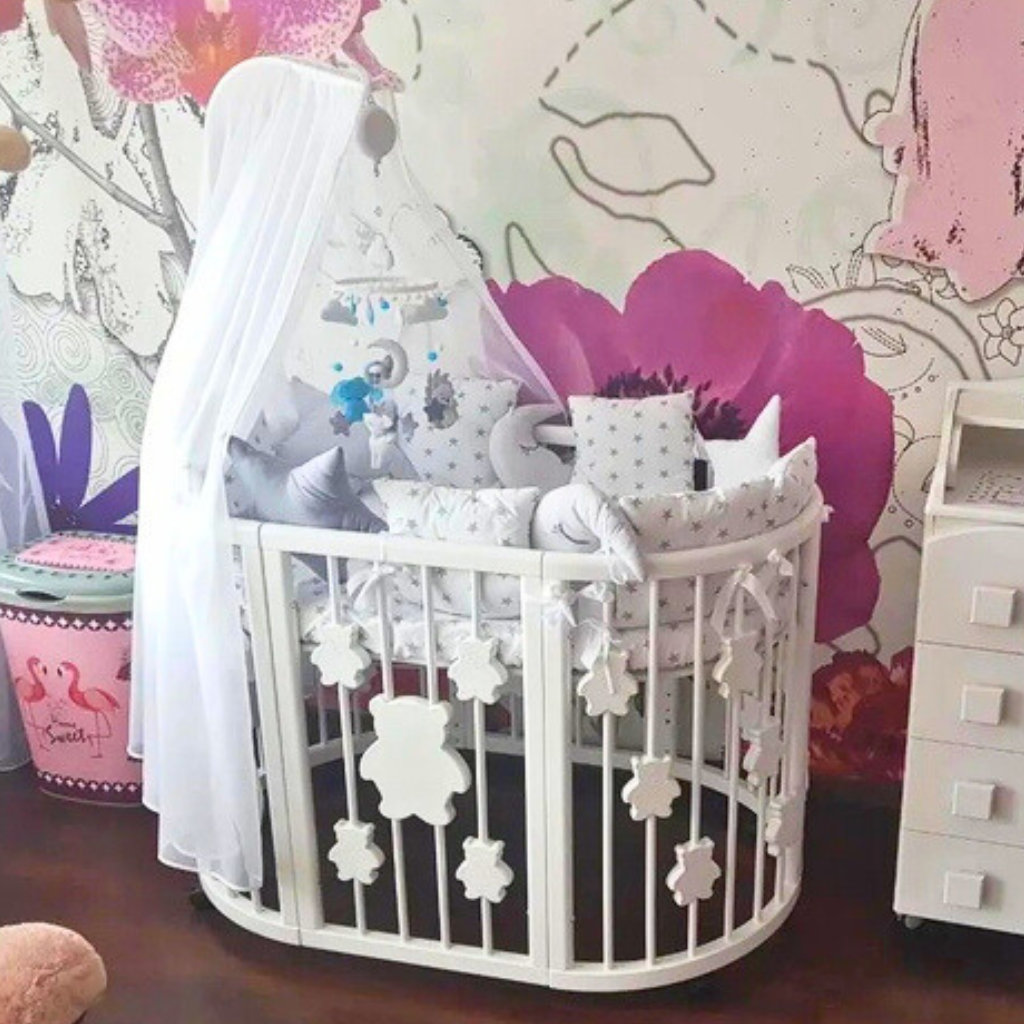 Patut Smart Ursuleti Rotund-Oval Evolutiv Transformabil Cosleeper 9in1 Lemn Arin 72 cm INGVART