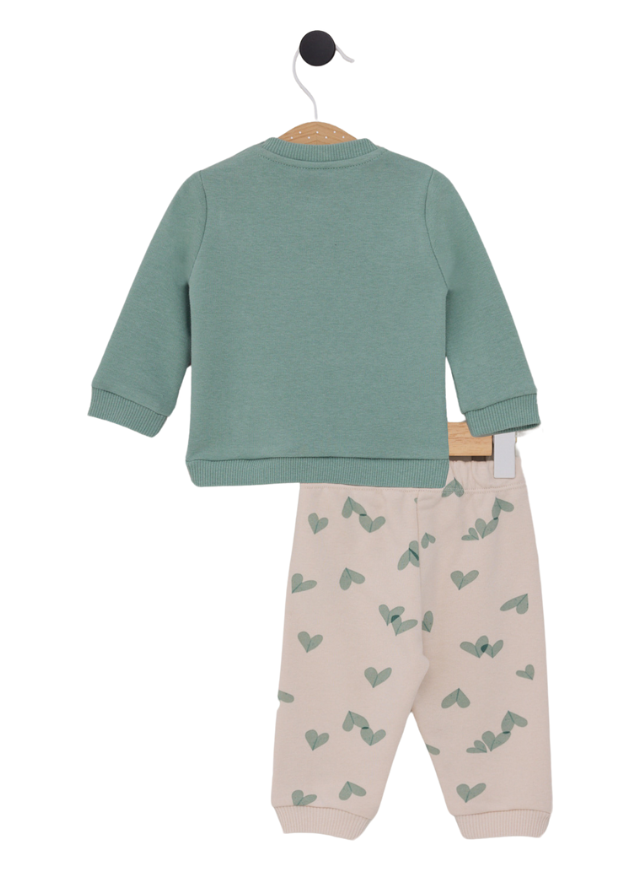 Set Casual 2 Piese Bluza Verde si Pantaloni Bej cu Inimi USB2170 V1 Us Polo Assn