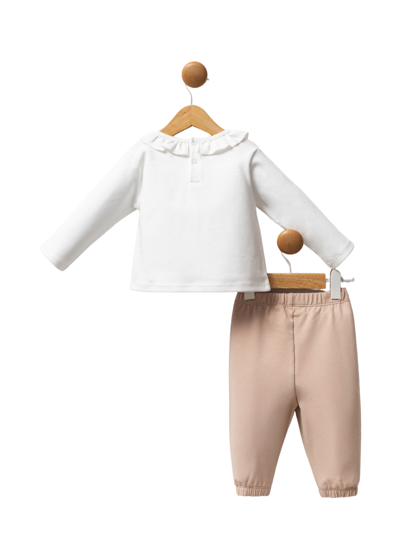 Set 2 Piese Bluza Alba cu Maneca Lunga si Pantaloni Lungi Bej USB2722 Us Polo Assn