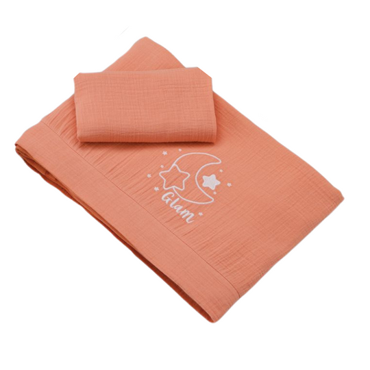 Cotton Muslin Bedding Set For Co-Sleeping Bed 3 Pieces Glammy Azzurra 