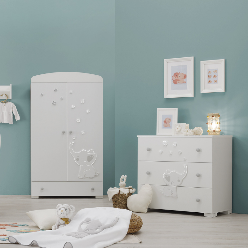 Pat Bebe Lemn Elly Erbesi cu Sertar si 2 nivele saltea, laterale culis