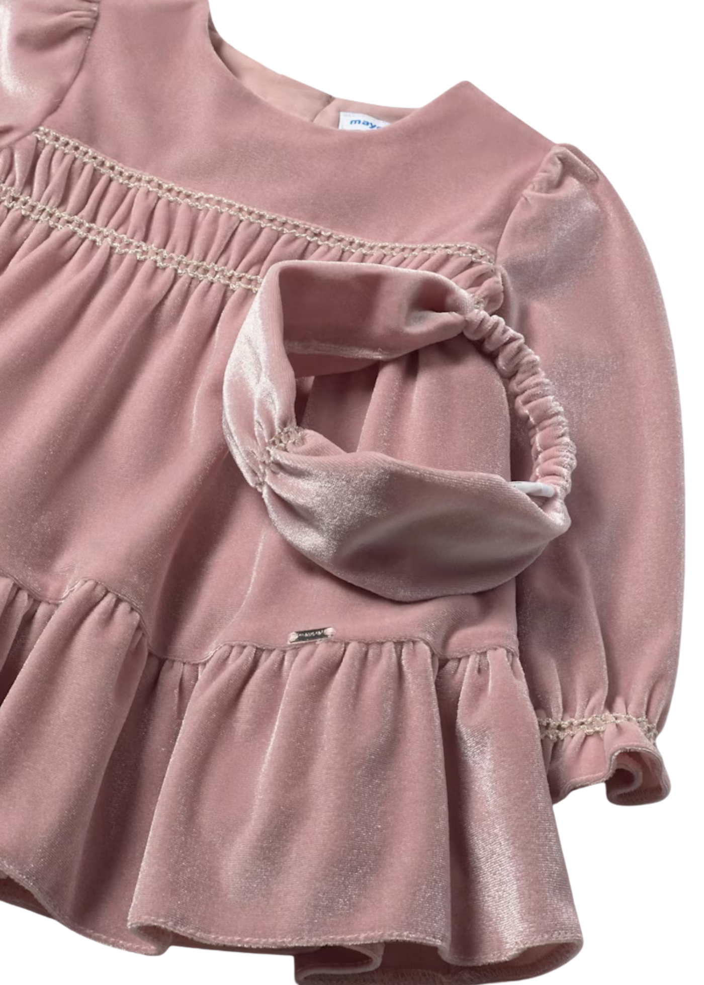 Rochie din Catifea Roz Pudra cu Maneca Lunga cu Stele 2904 Mayoral