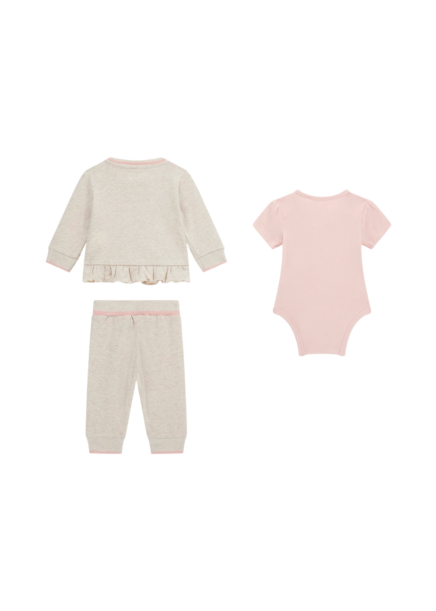 Trening 3 Piese Bluza si Pantaloni Bej si Body Roz cu Maneca Scurta S5YG05 K6YW4 G6R1 Guess