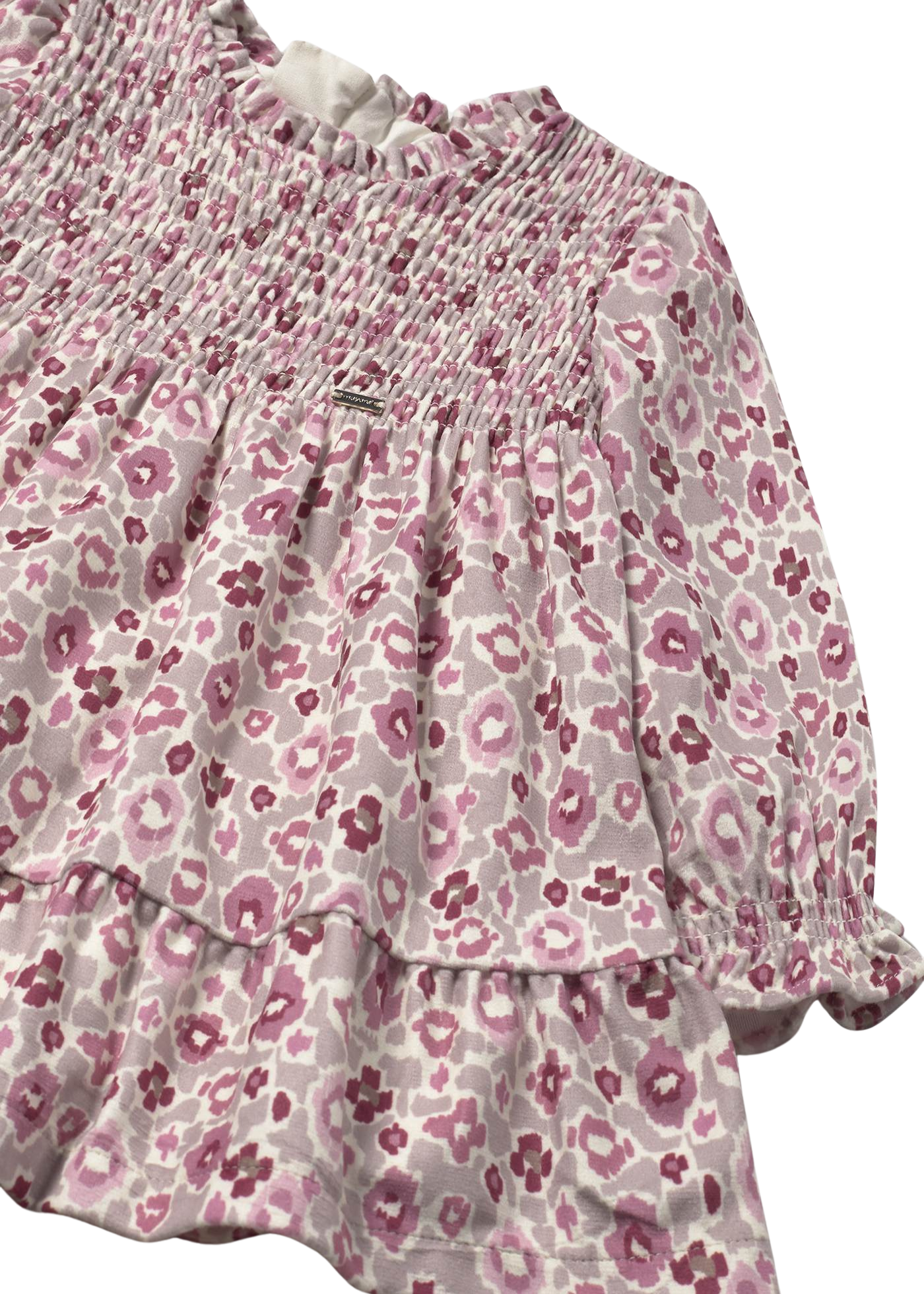 Rochie din Catifea Roz Pudra cu Maneca Lunga cu Imprimeu Flori 2909 Mayoral