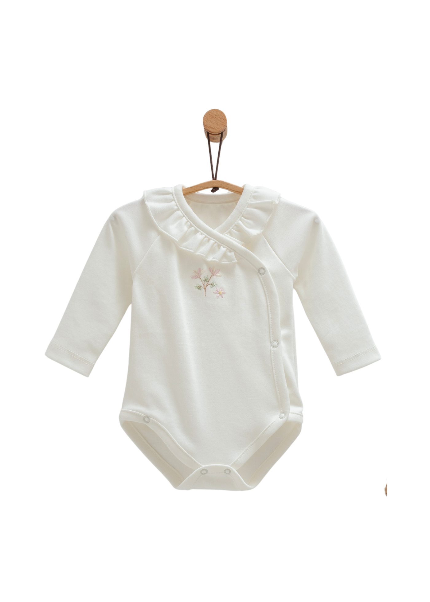 Set 2 Body cu Maneca Lunga Crem cu Broderie Flori BK1481 Mell Sweet Baby