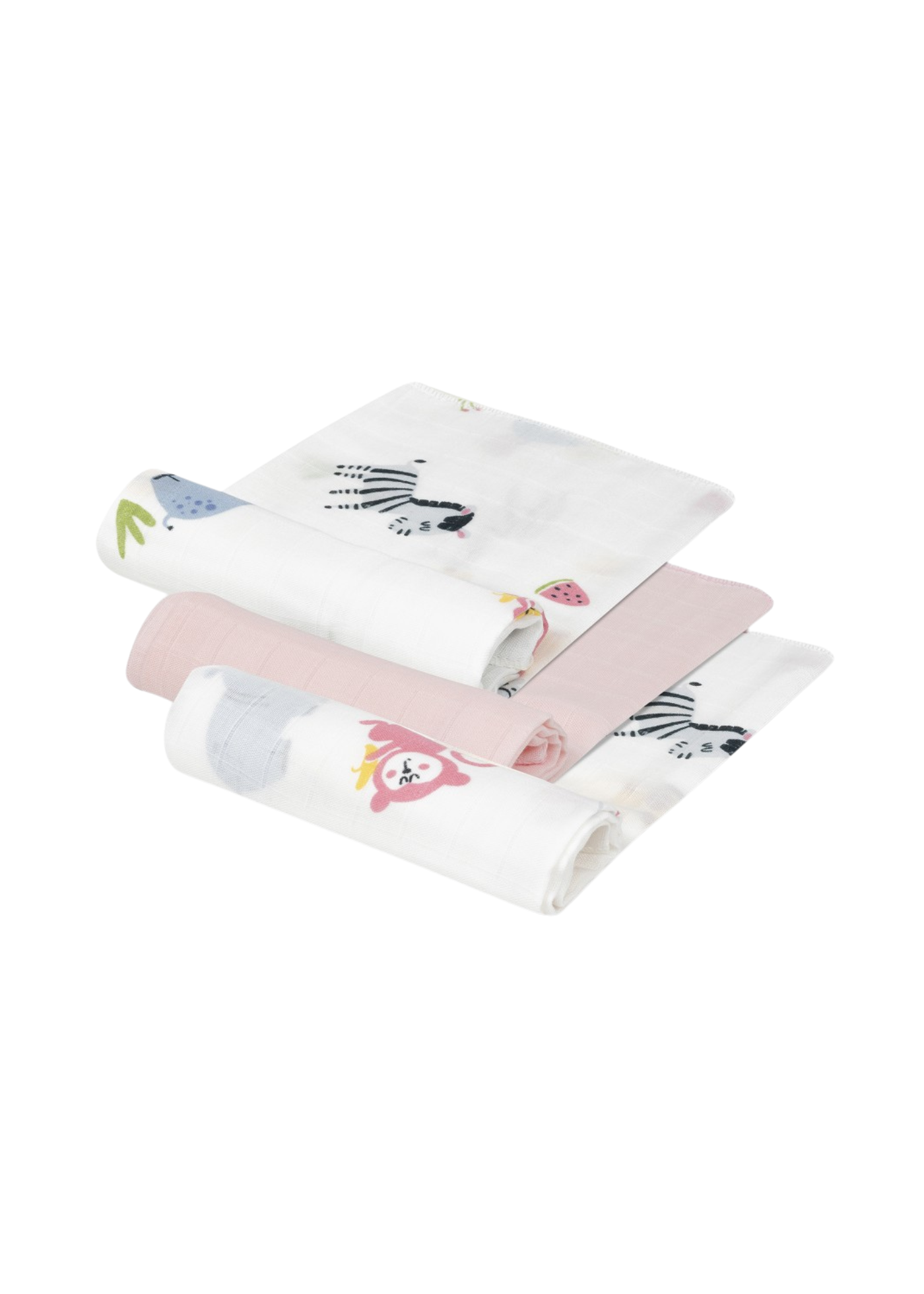 Set 3 Scutece Muselina Bambus Alb-Roz Imprimeu Semiluna – 55x70 cm 98977-02 InterBaby