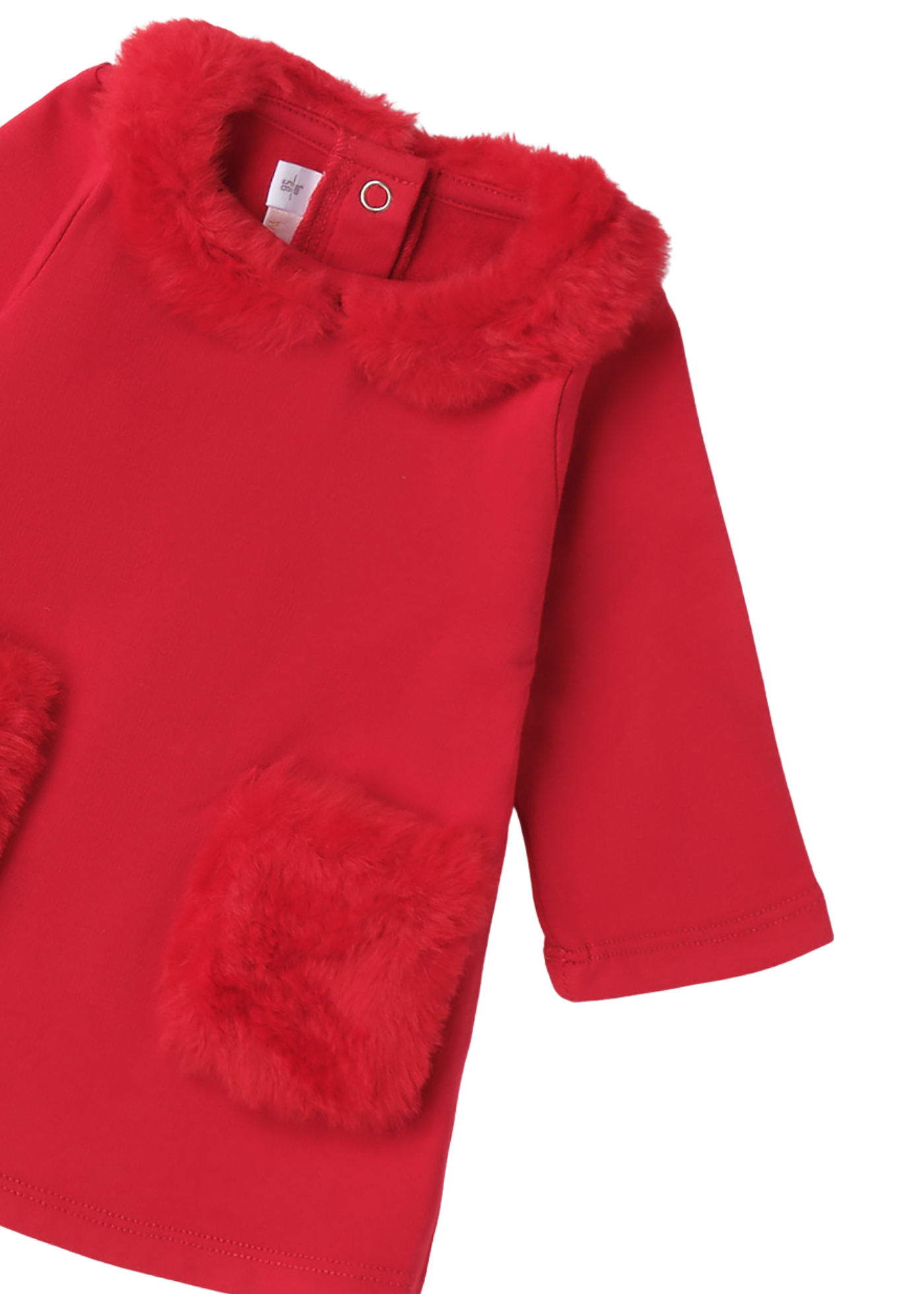 Rochie Rosie cu Maneca Lunga cu Blana la Guler si Buzunare 3.F727/00 Minibanda