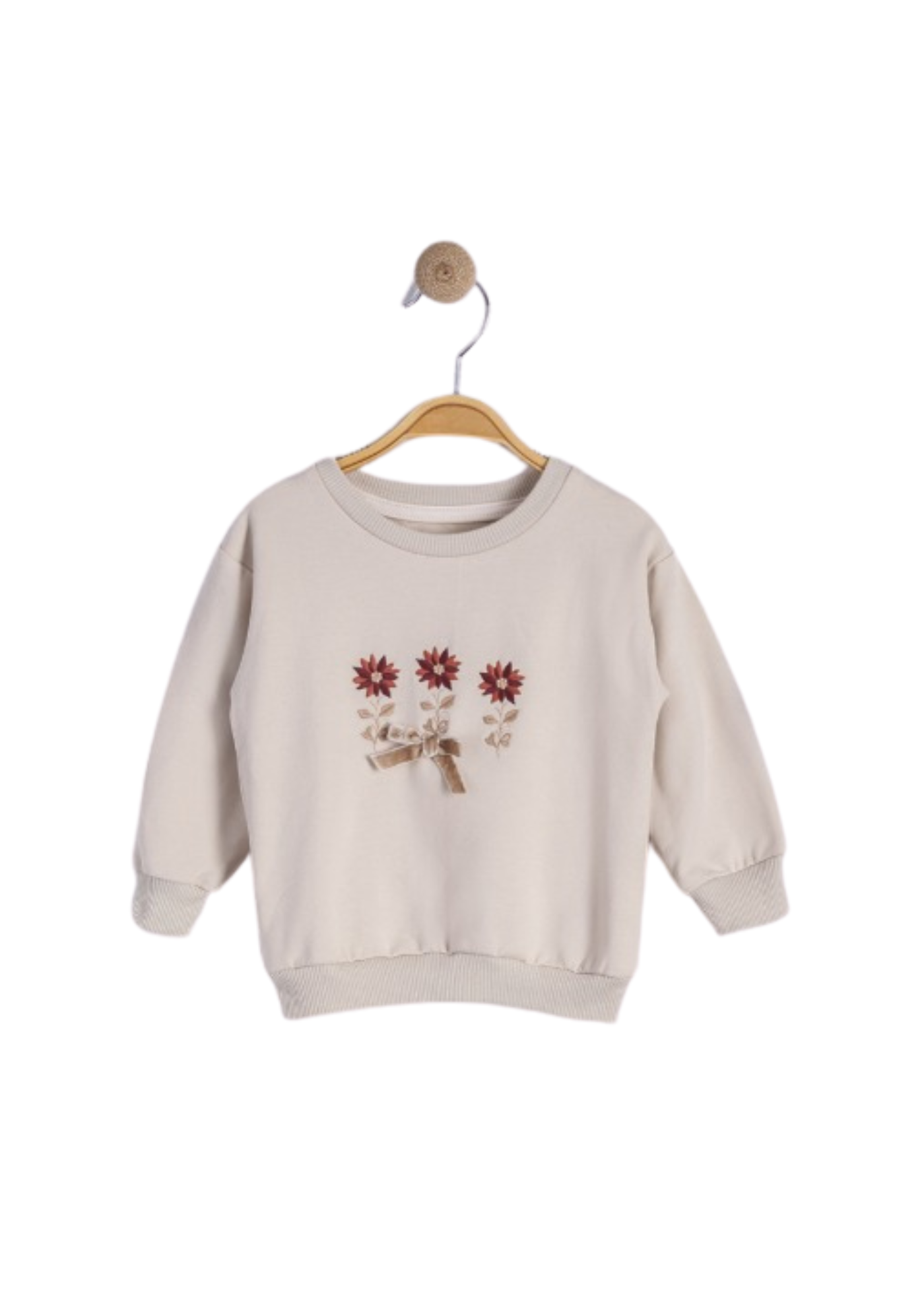 Set 3 Piese Bluza Bej Jacheta Bordo cu Imprimeu Flori si Fusta Reiat Bej 16455 Bebus