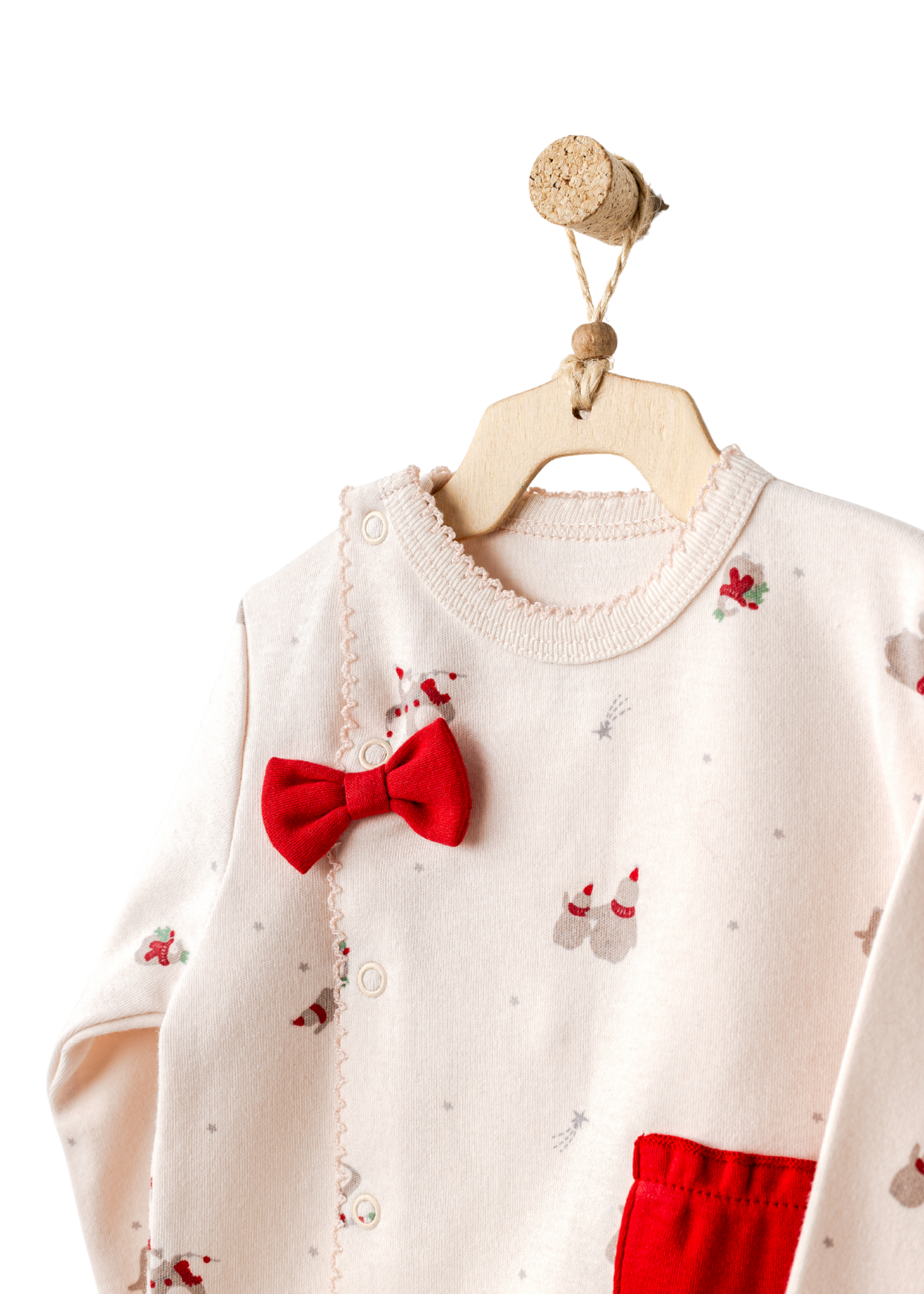 Set 2 Piese Bluza Crem cu Capse cu Imprimeu Pinguini si Pantaloni Lungi Rosii AC25345 Andywawa