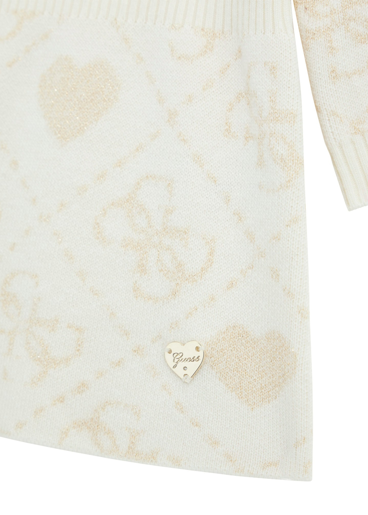 Rochie Tricotata cu Maneca Lunga Crem cu Model Bej Auriu A5BK02 Z39N0 F15T Guess