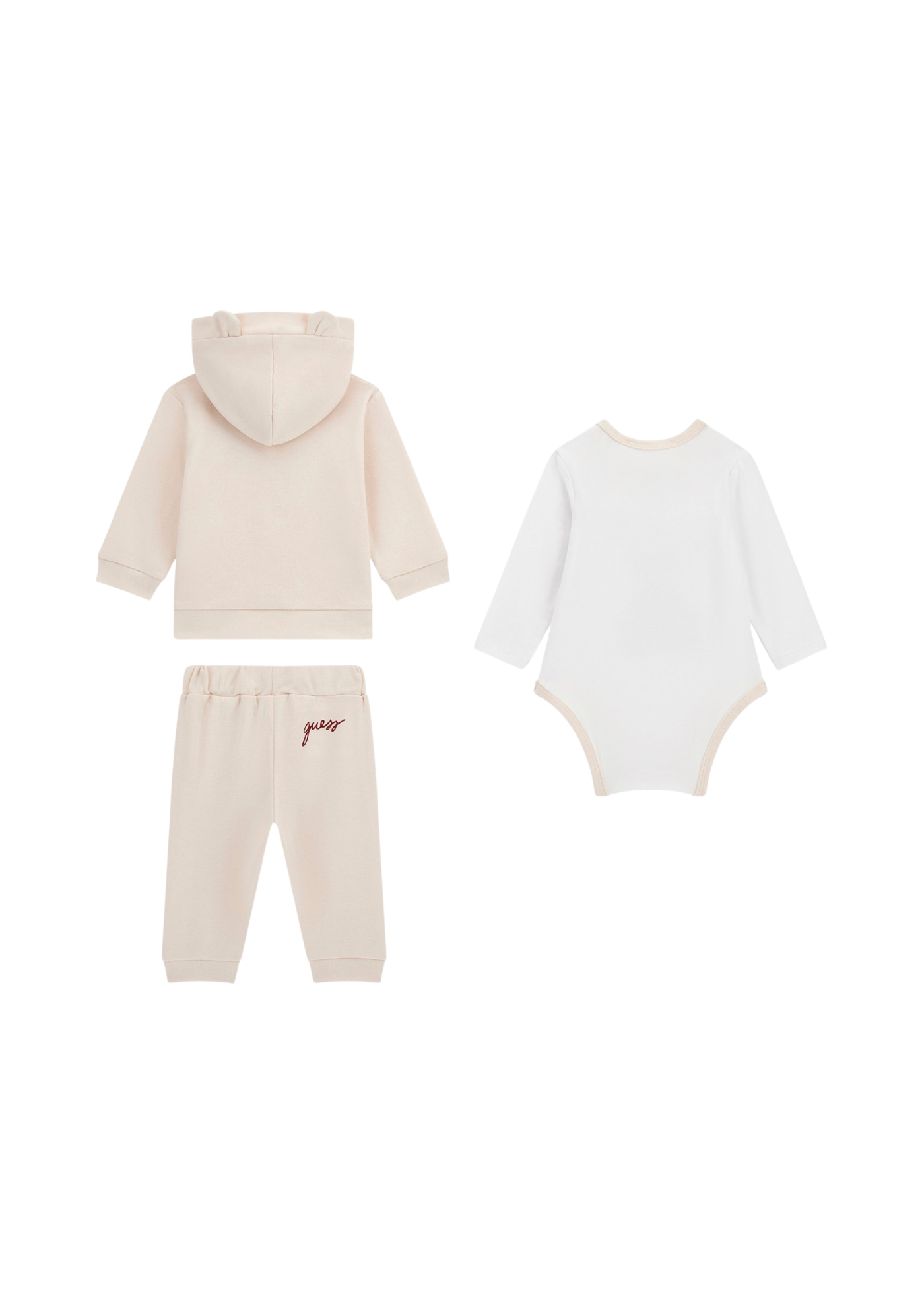 Trening Bumbac 3 Piese Bej Hanorac si Pantaloni Bluza Alba cu Urs H5YW12 KA6W4 G1ET Guess