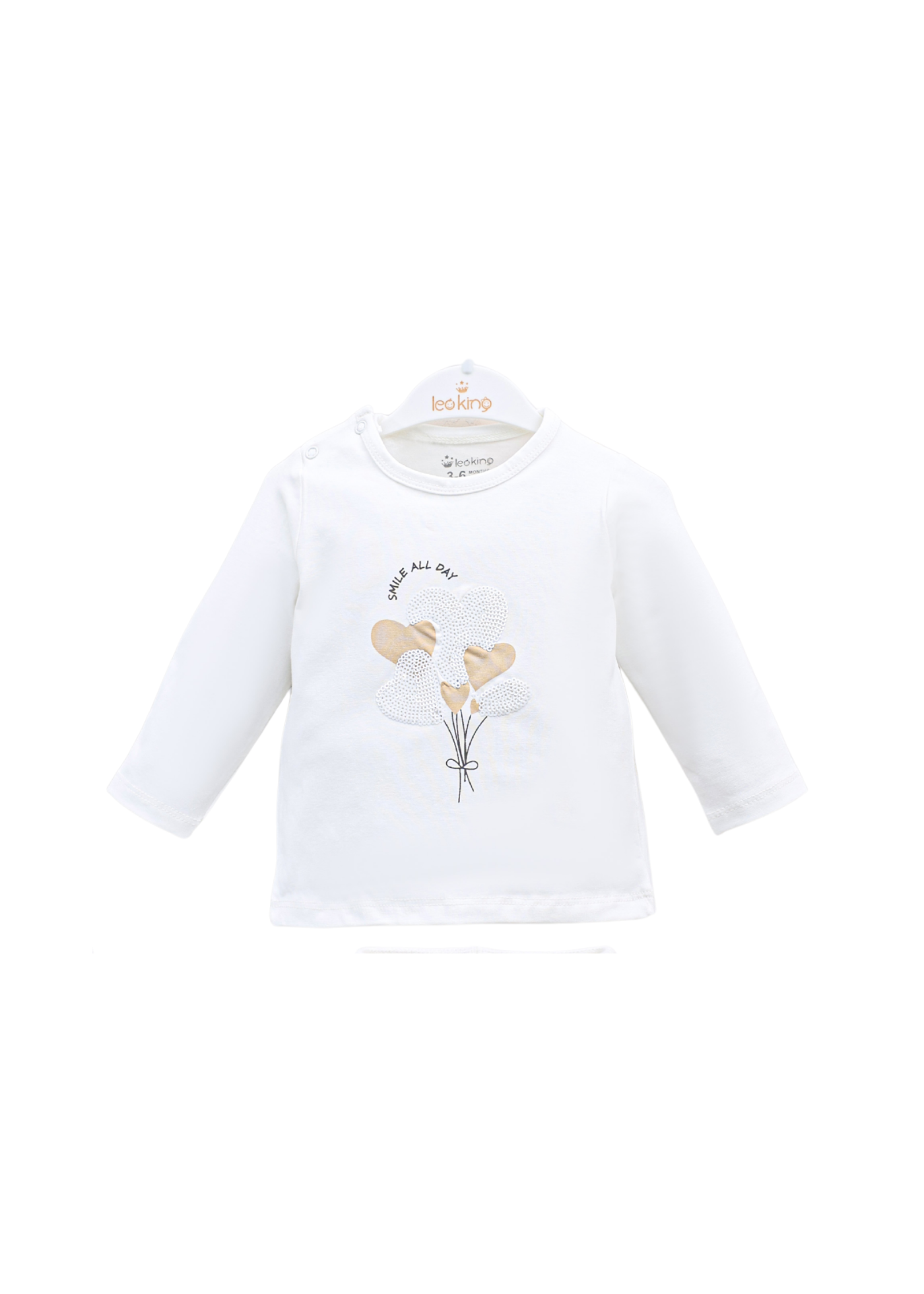 Set 3 Piese Tricotat Hanorac si Pantaloni Lungi Alb si Bluza Bumbac cu Paiete 8016 Leo King