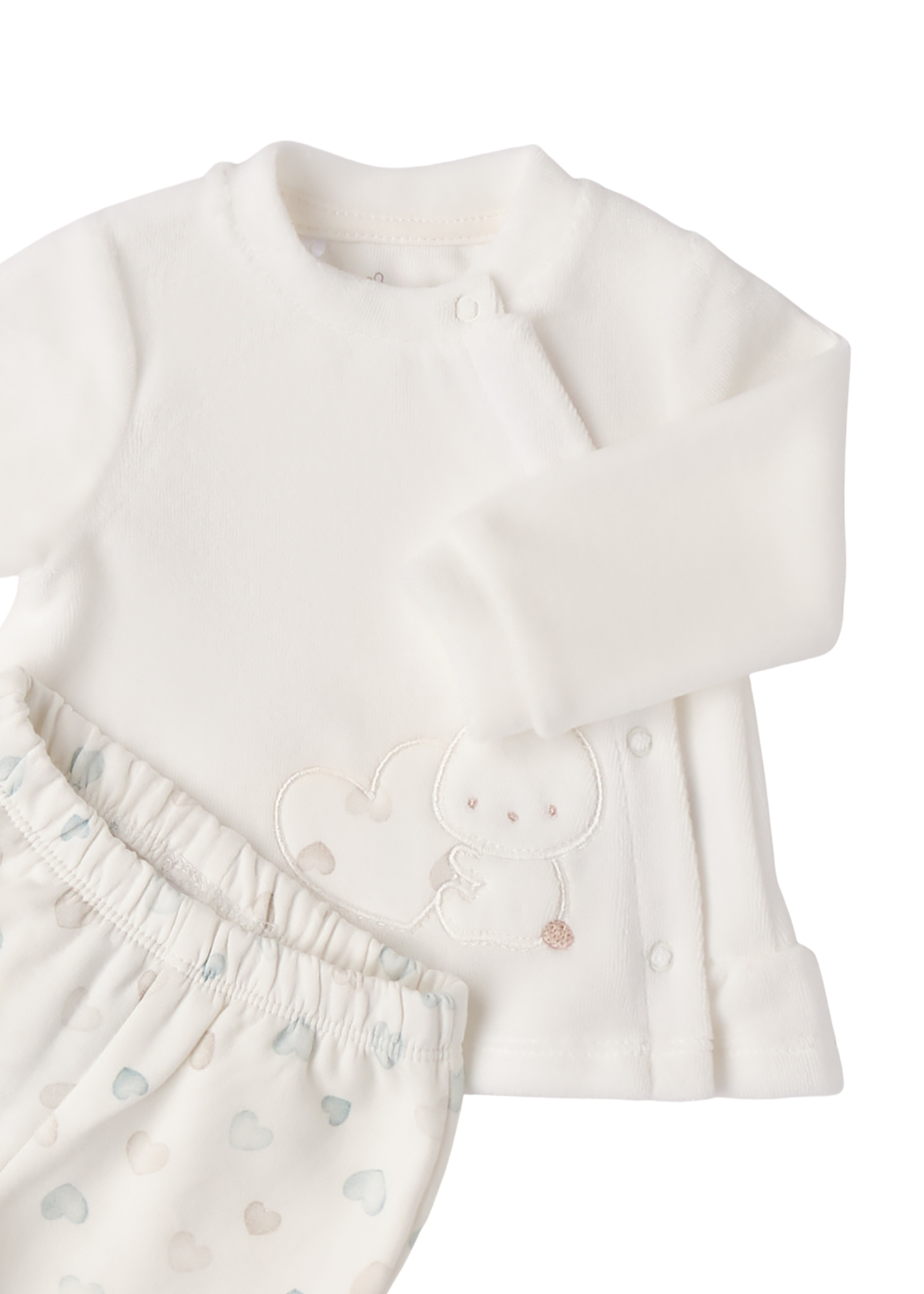 Set 2 Piese Velur Crem Bluza si Pantaloni Lungi cu Inimi 4.F195/00 iDO