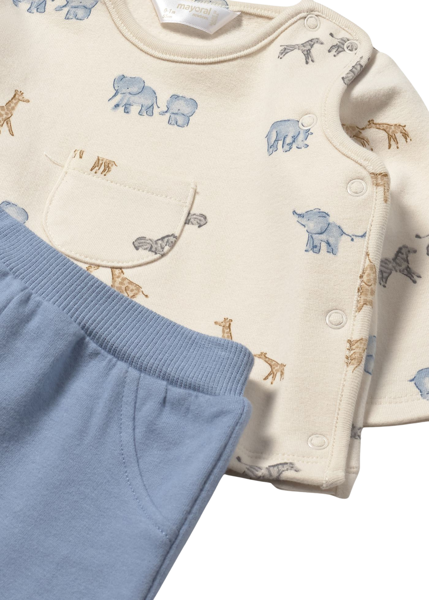 Set 2 Piese Bluza Crem cu Imprimeu Animale si Pantaloni Bleu 2567 Mayoral