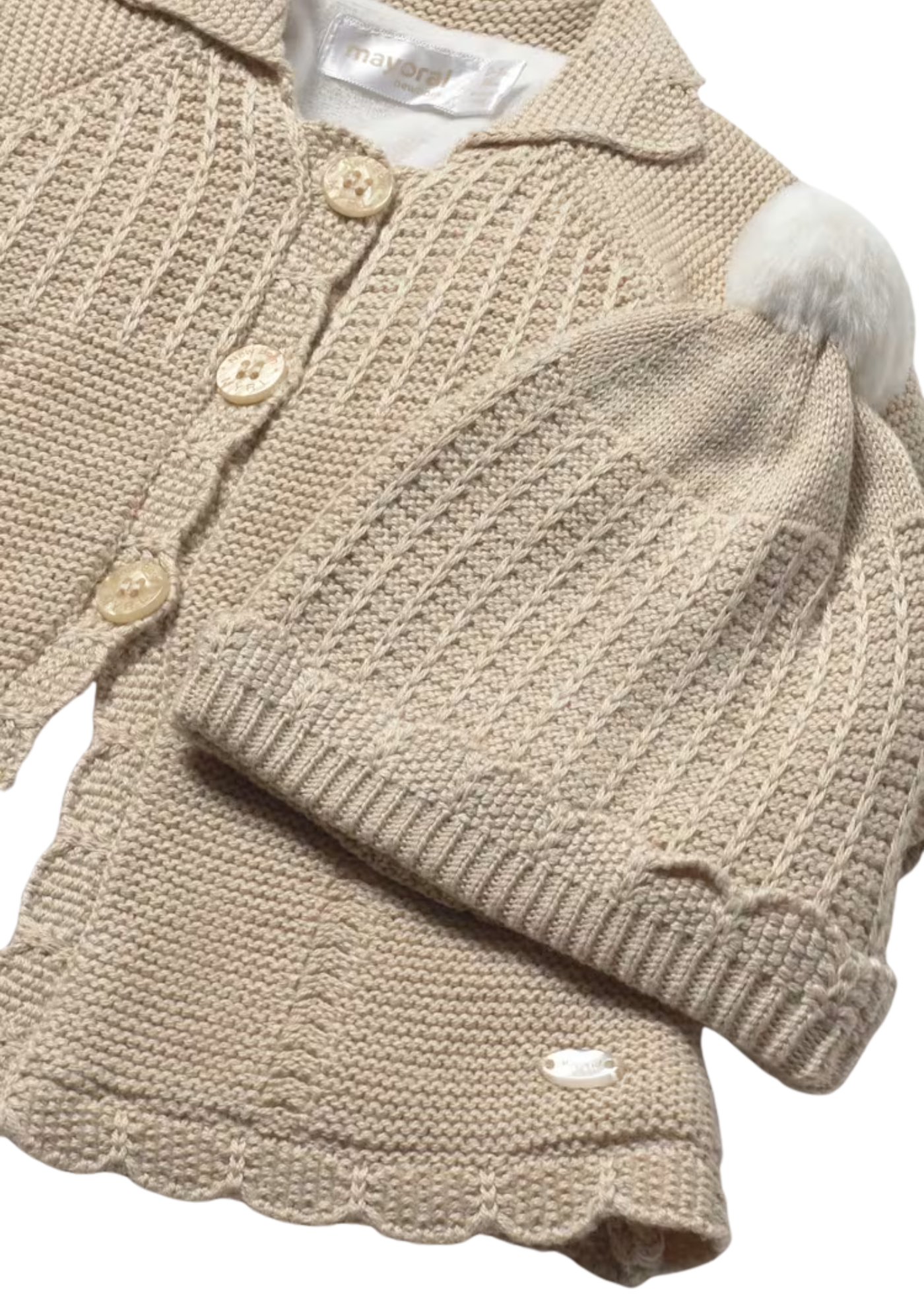 Palton Tricotat si Caciula Bej 2412 Mayoral