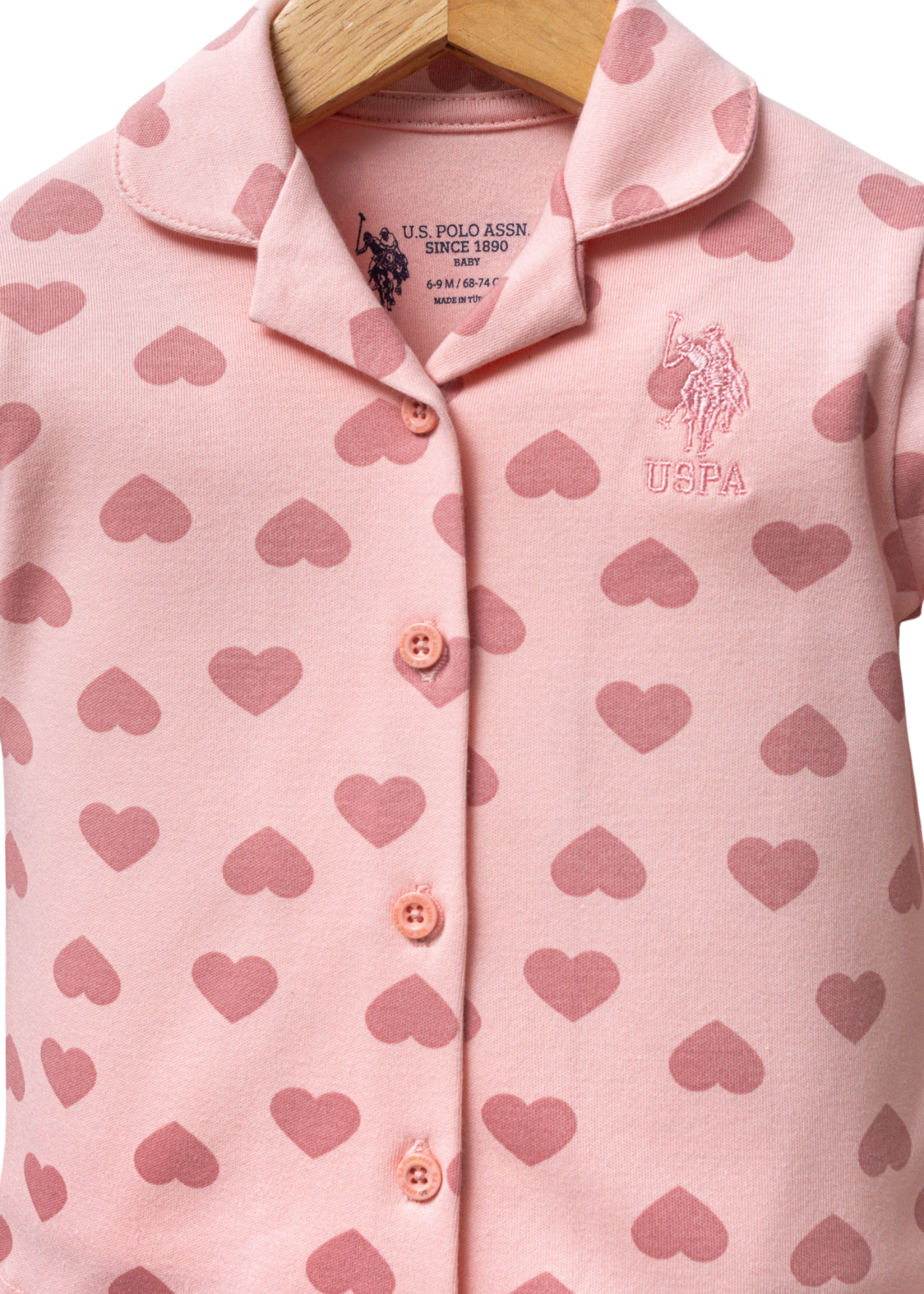 Pijama 2 Piese Roz cu Imprimeu Inimi USB2711 Us Polo Assn