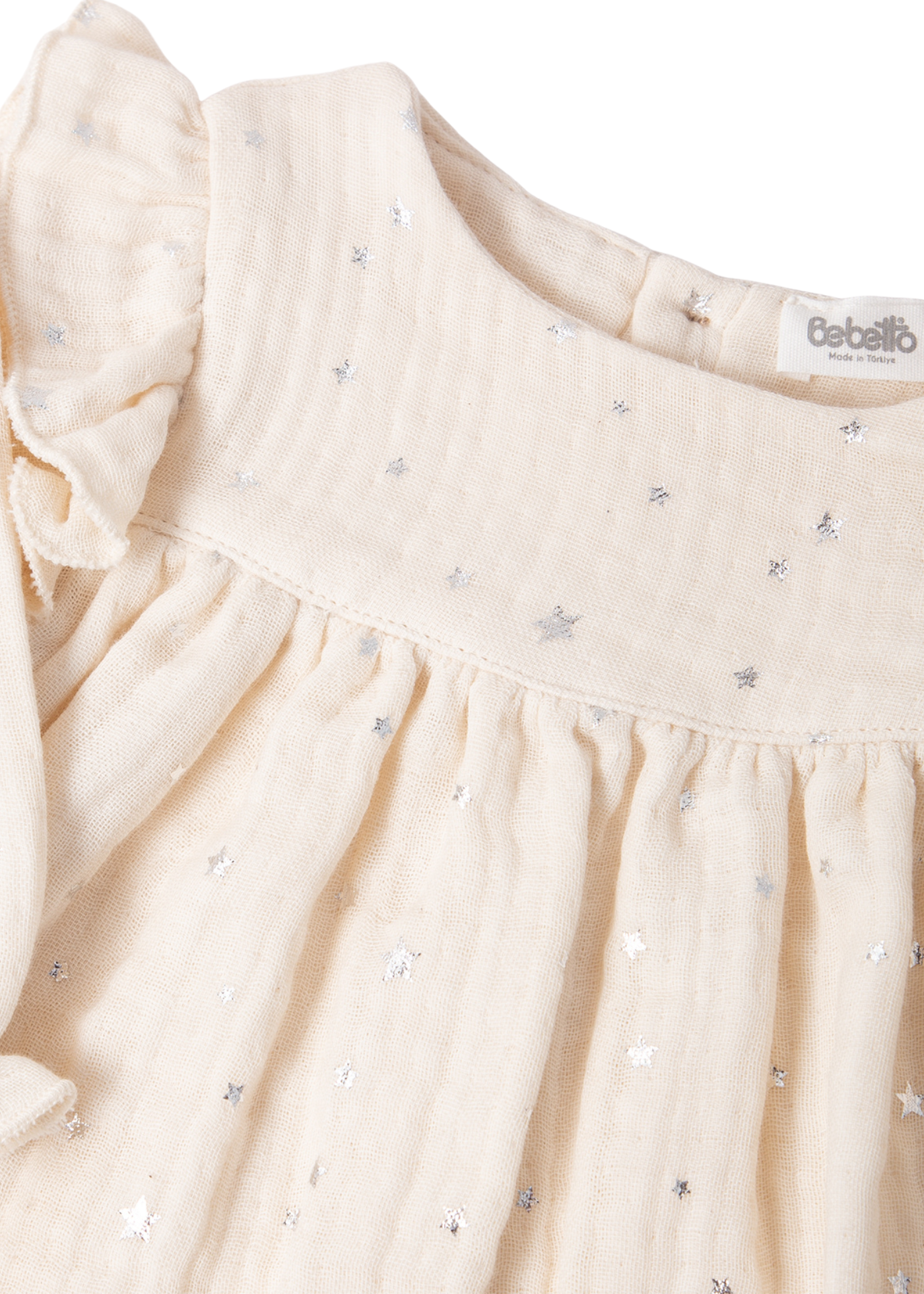 Rochie din Muselina Crem cu Maneca Lunga cu Stele K4896 Bebetto