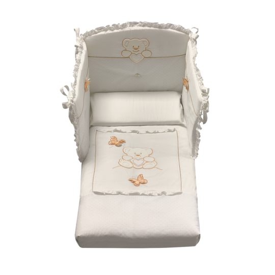 Set Protectie Patut 4 Piese Bumbac Colectia Elegant Ivory Azzurra